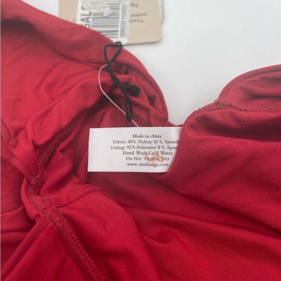 MEI L’ANGE Swimsuit One Piece Red Eve Bow Tie Swim Beach NWT Extra Large - Picture 11 of 13